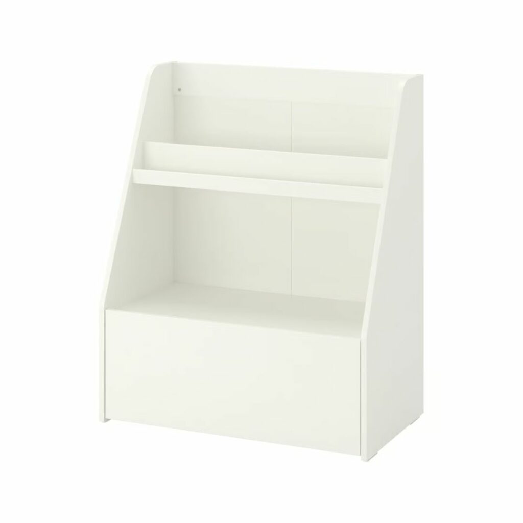Petite étagère/présentoir à livres avec tiroir de rangement.